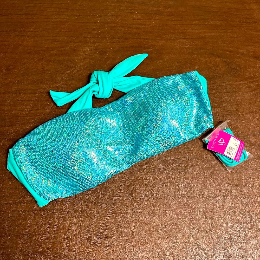 RARE! Victorias Secret Swim Sequined Bandeau Bikini Top. Size Large, BNWT.